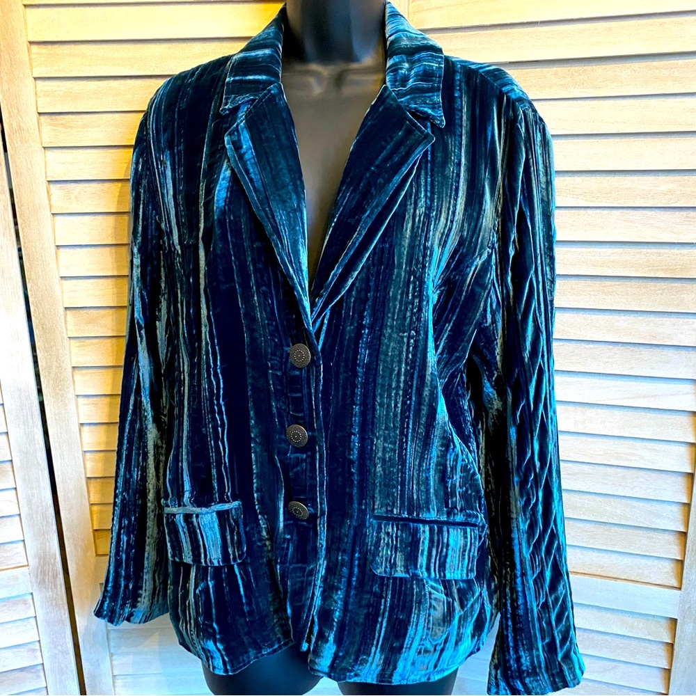 Chico’s velvet blazer, three buttons with pockets, size 2, regular size 12